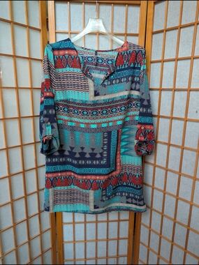 Boho Southwest Dress by Peppermint | Womens L 12 | Tab Sleeves | Peppermint USA